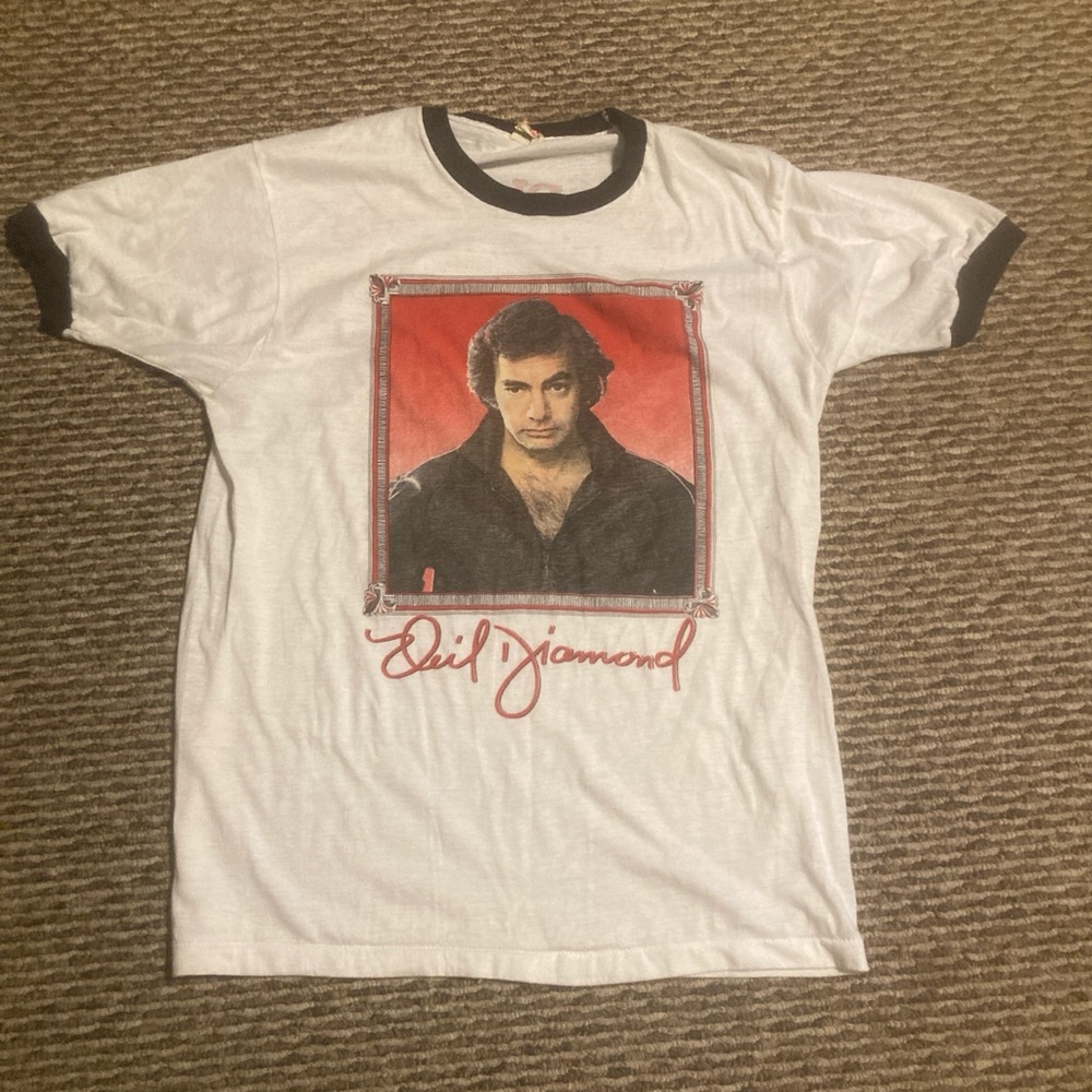True Vintage Neil Diamond Concert Screen Stars Ringer Tee